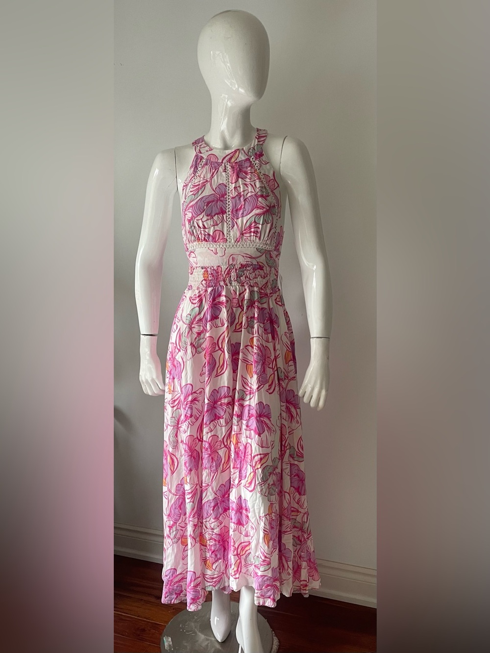 Anthropologie Abel the Label Azalea Maxi Dress Pink Floral Open Back Large - Picture 4 of 8